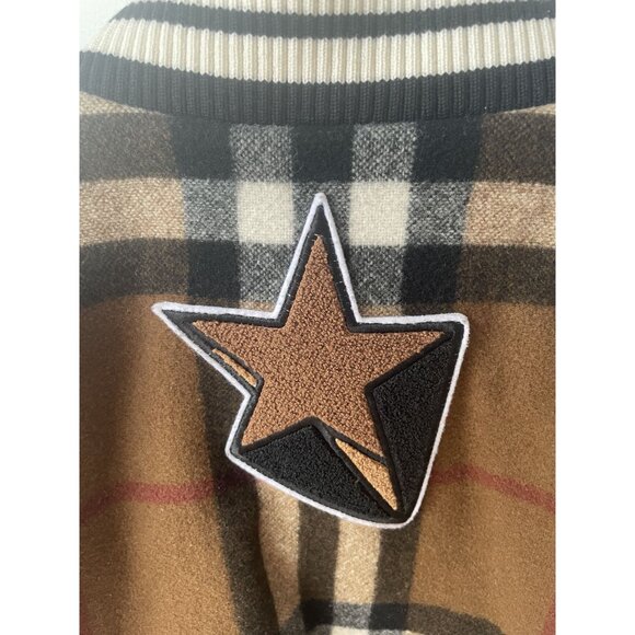 Burberry Wool & Leather Varsity Jacket With Plaid Design & Logo Patch - Picture 7 of 15